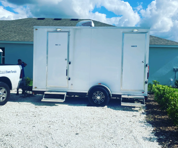 Experience luxury with PCS Rental's portable restroom trailers in Tampa, FL. Perfect for events, weddings, and job sites. Elevate your restroom experience!